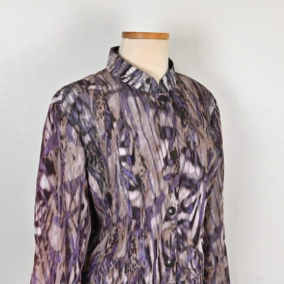 Chicos Sz3 80s Animal Print Zebra Boho Snap Zip Pocket Purple Windbreaker Jacket - Picture 4 of 16